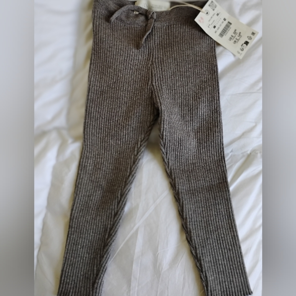 Kids Grey Ribbed Leggings